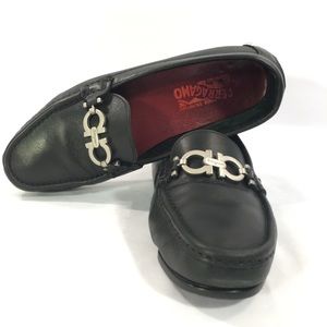Ferragamo Sz7 M Leather Horse Bit Driving Loafers